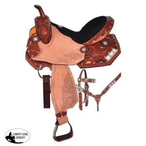 14", 15" Double T Barrel Saddle Set with floral tooling. Semi QH