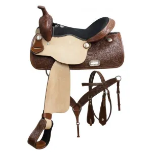 15", 16", 17" DOUBLE T PLEASURE STYLE SADDLE SET WITH FLORAL TOOLING