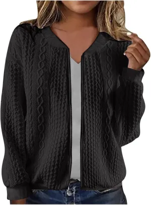 2024 Womens Short Winter Coats Dressy Casual Full Zip Up Petite Jackets Trendy Fashion Jacquard Sweater Cardigan Plus Size