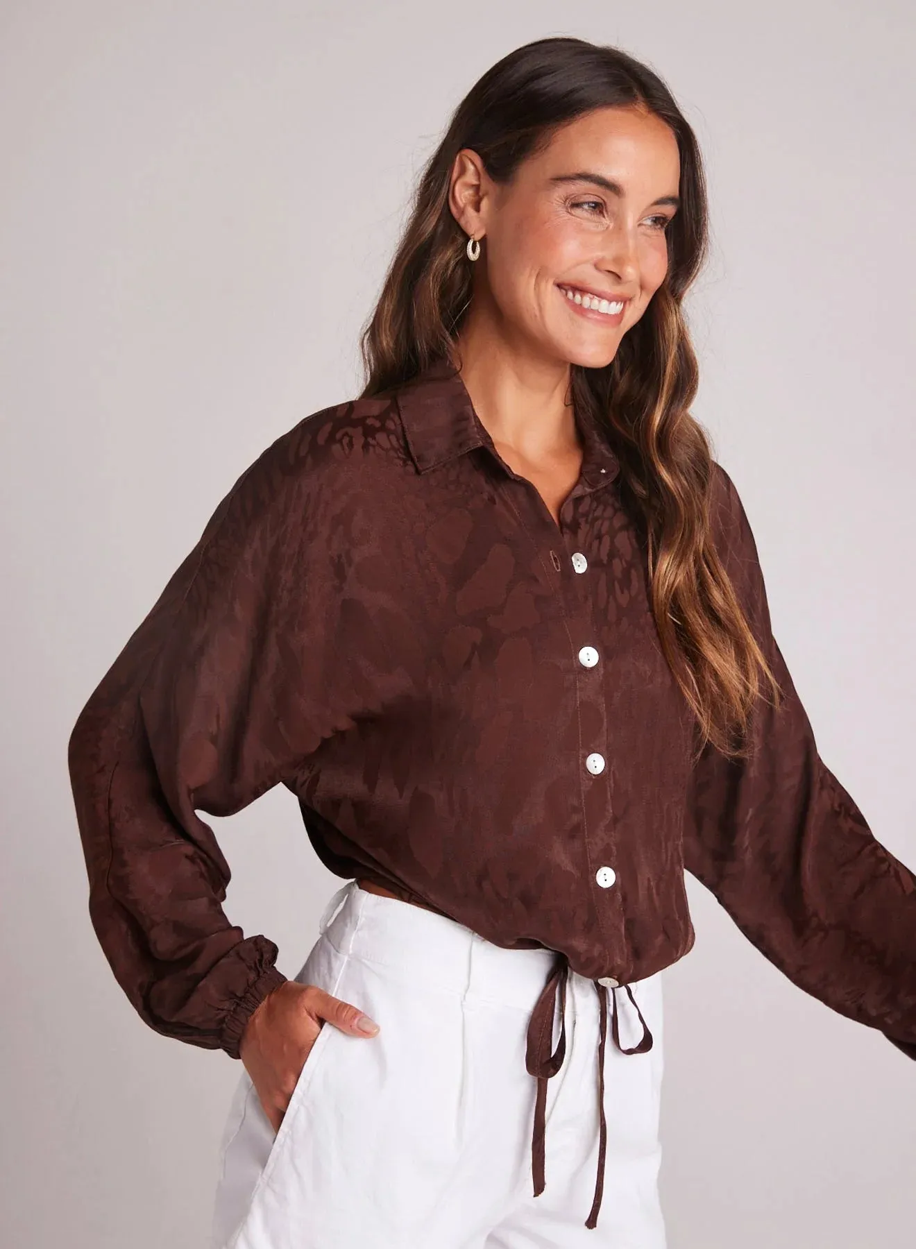 BEL Drawcord Waist Shirt in Cafe Noir