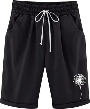 Bermuda Shorts for Women Cotton Linen Drawstring Summer Elastic High Waisted Shorts Loose Comfy Beach Trendy Shorts