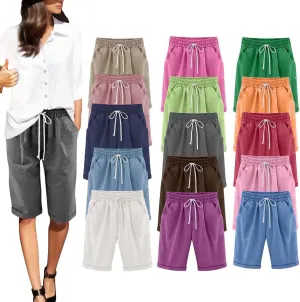 Bermuda Shorts for Women Cotton Linen Drawstring Summer Elastic High Waisted Shorts Loose Comfy Beach Trendy Shorts