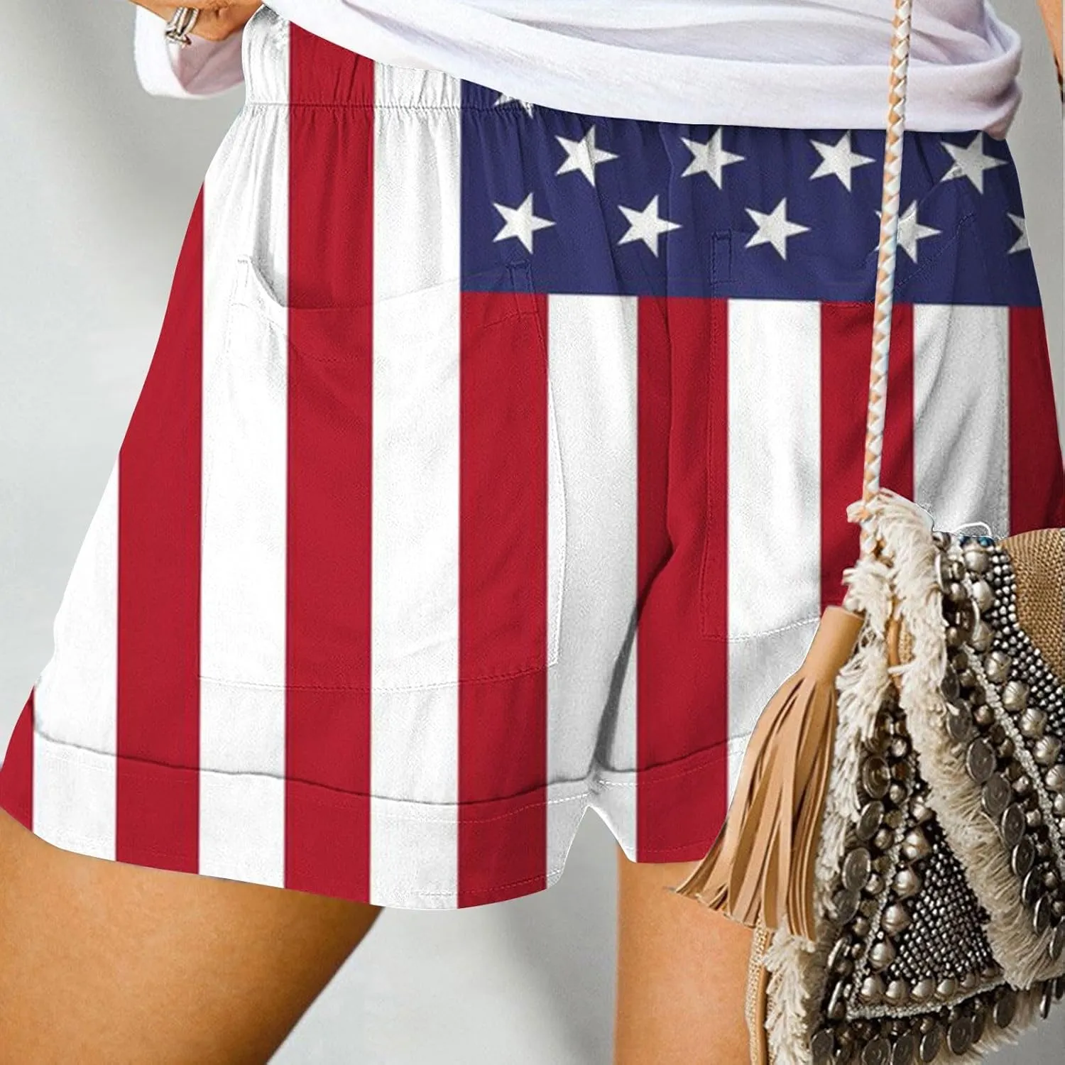 Biker Shorts Cotton Casual Striped Shorts Pocket Pants Biker Shorts White Shorts for Woman White Jean Shorts