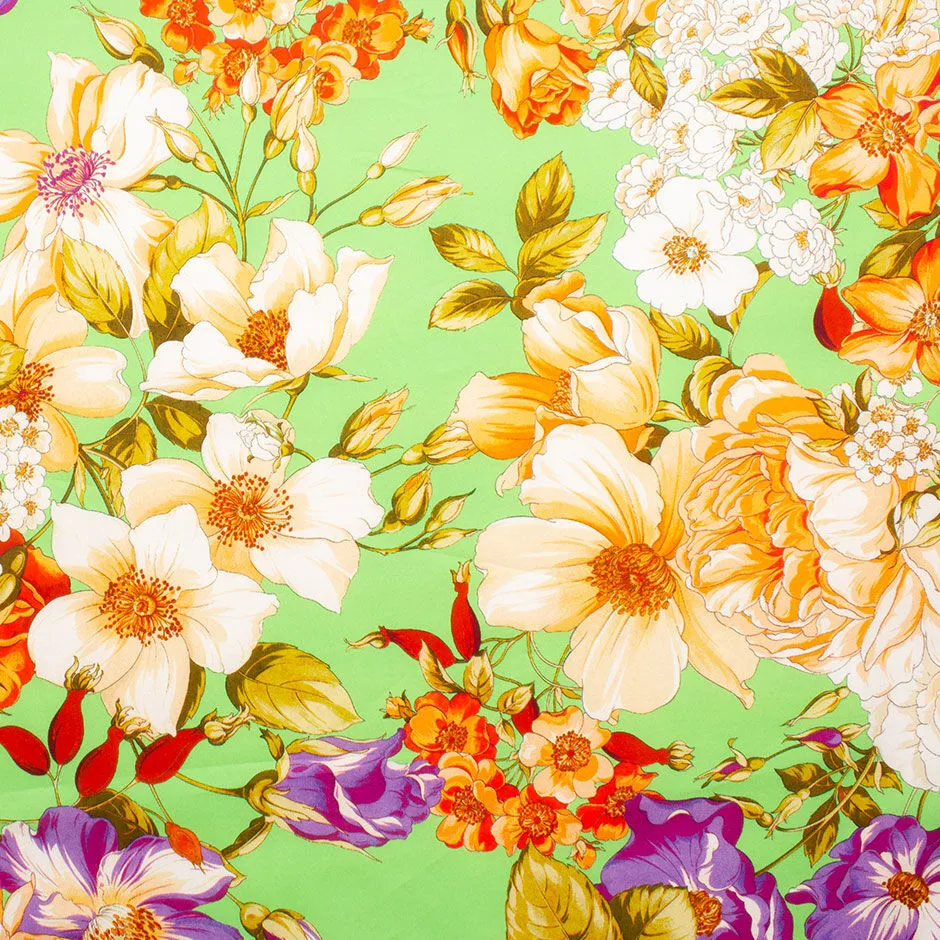 Bright Floral Printed Apple Green Luxury Cotton