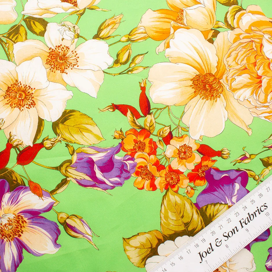 Bright Floral Printed Apple Green Luxury Cotton