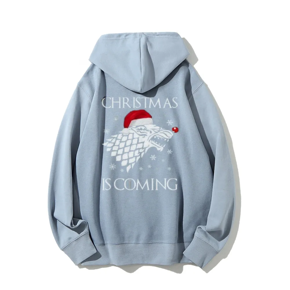 Christmas Is Coming Graphic Pullover With Kangaroo Pocket Hoodies