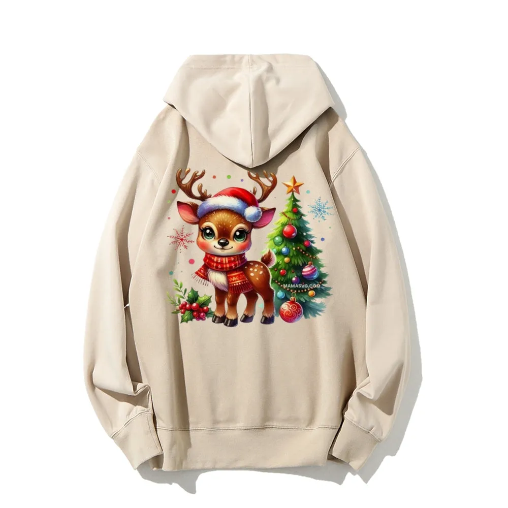 Christmas Reindeer Graphic Pullover With Kangaroo Pocket Hoodies