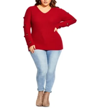 City Chic Women's Trendy Plus Grommet Sleeved Sweater Red Size XS | Red