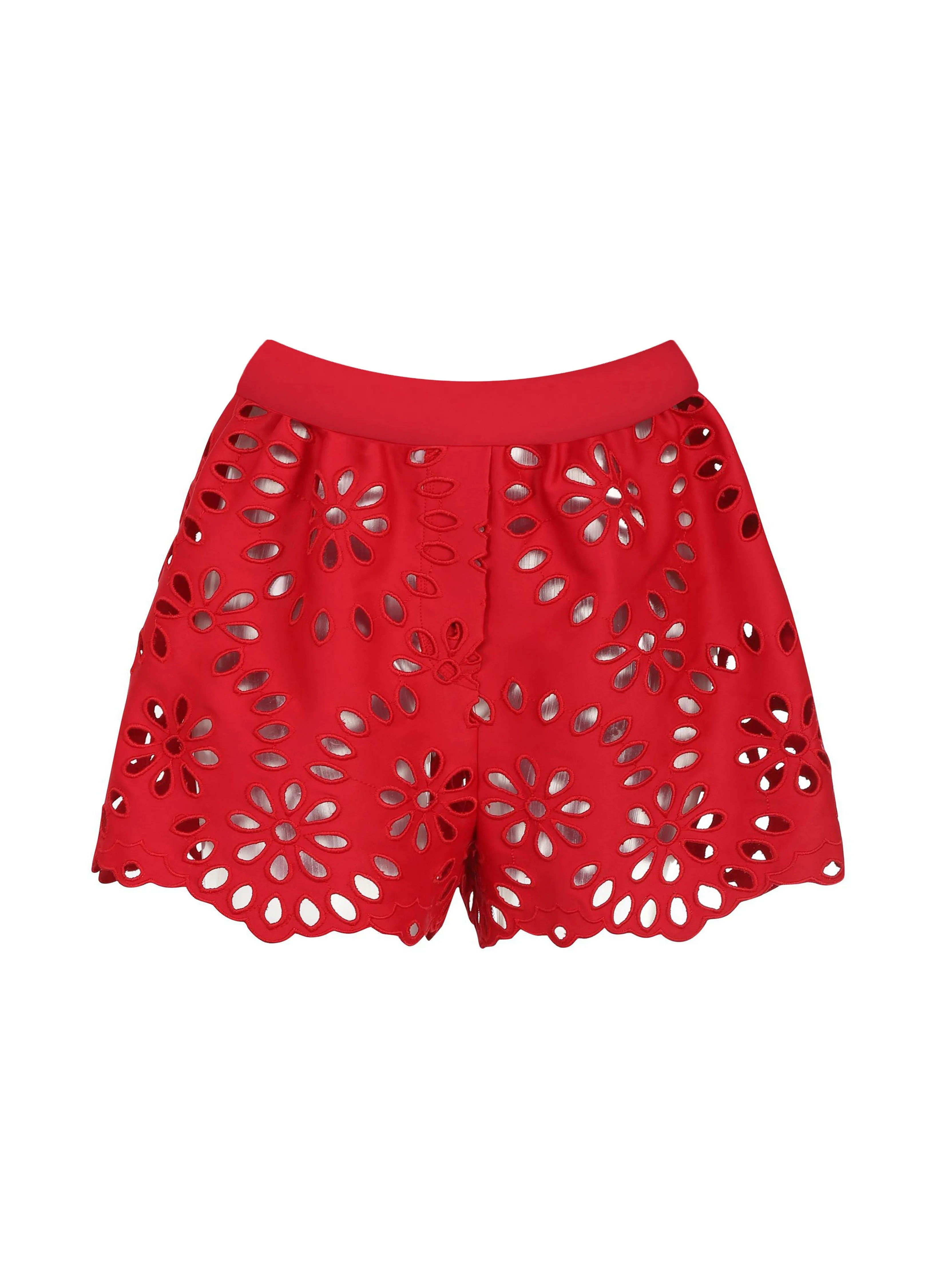 Cutwork Embroidered Satin Shorts
