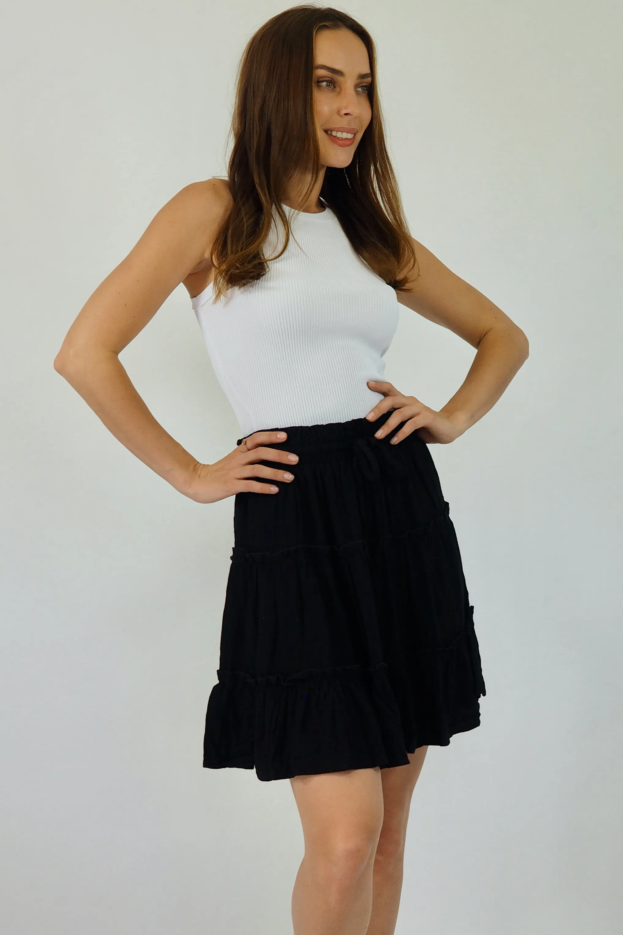 Delphine Linen Skirt - Black