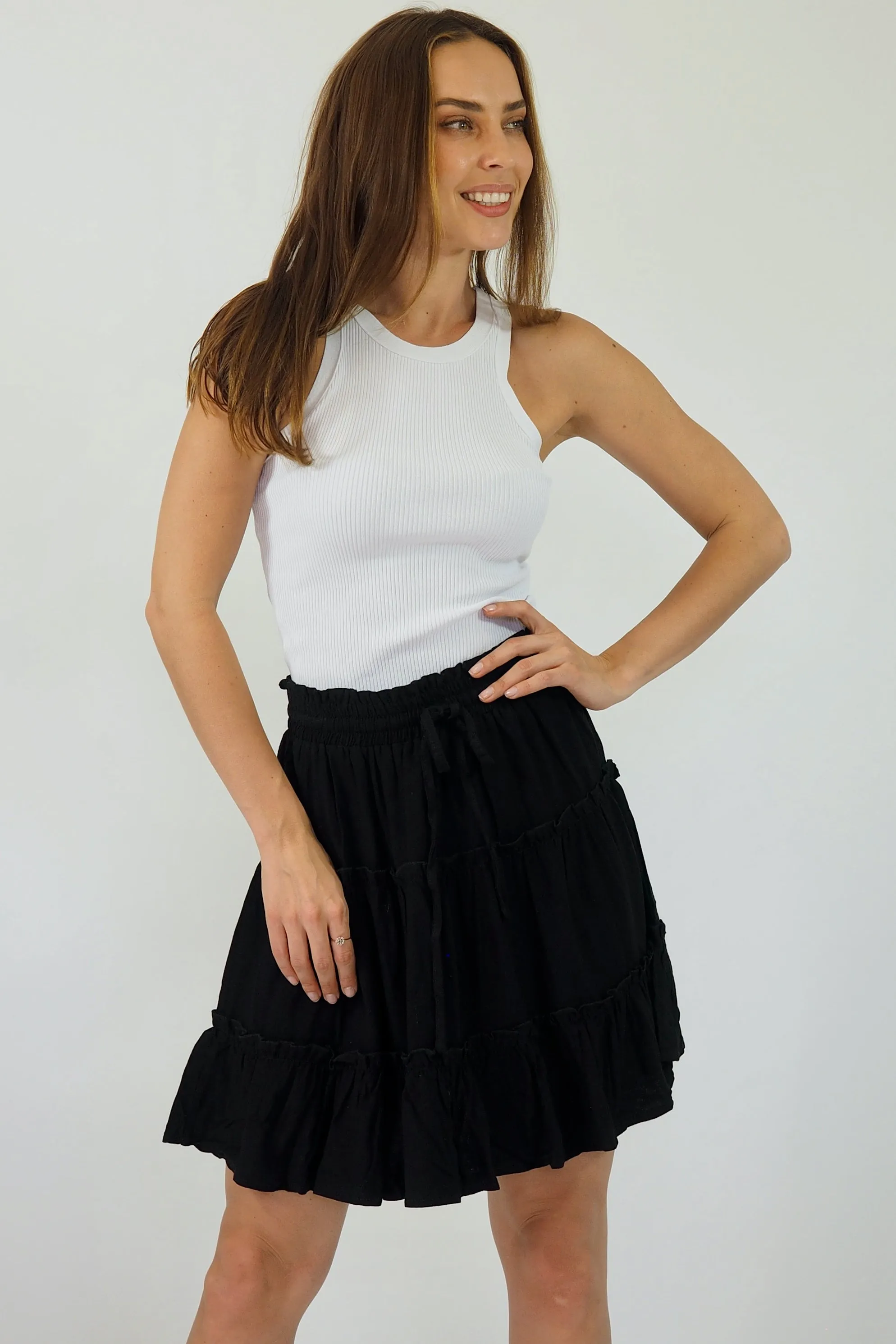 Delphine Linen Skirt - Black