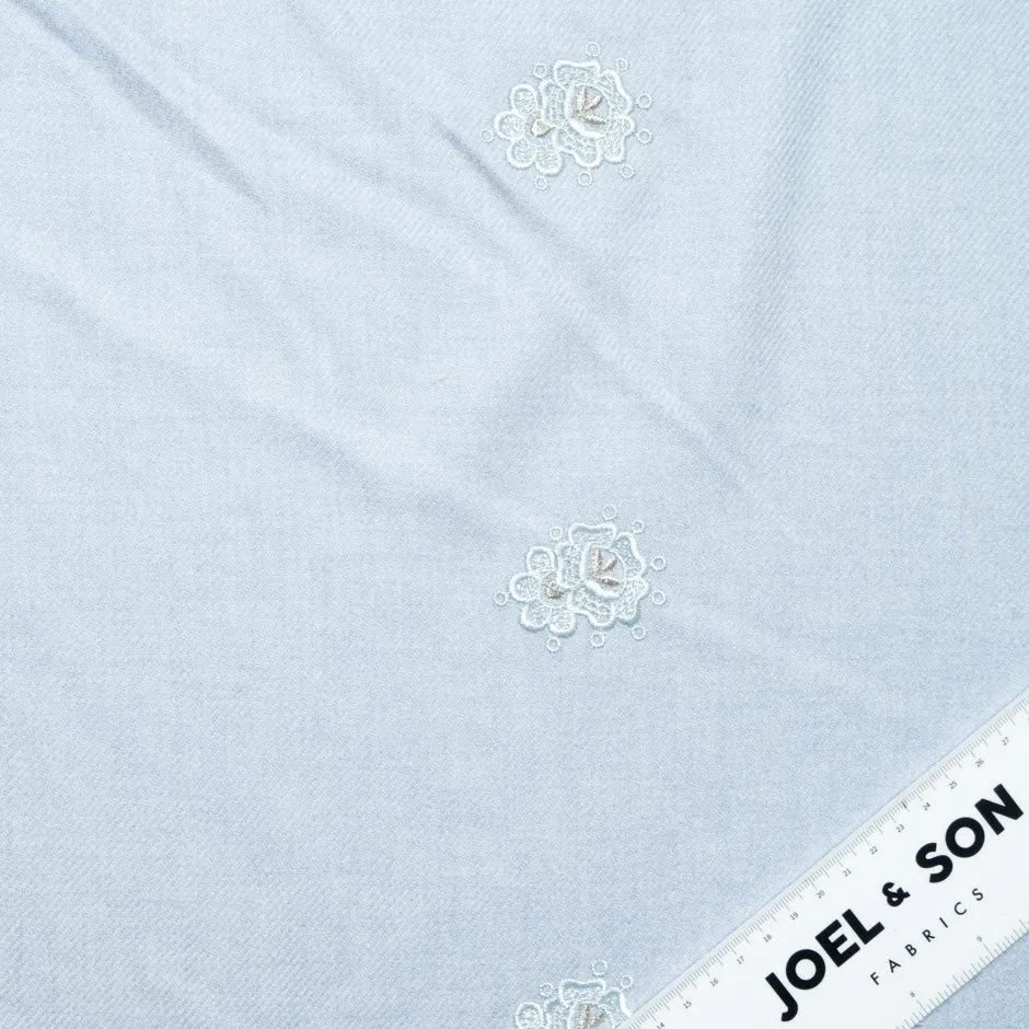 Dusty Blue Floral Lace Embroidered Wool