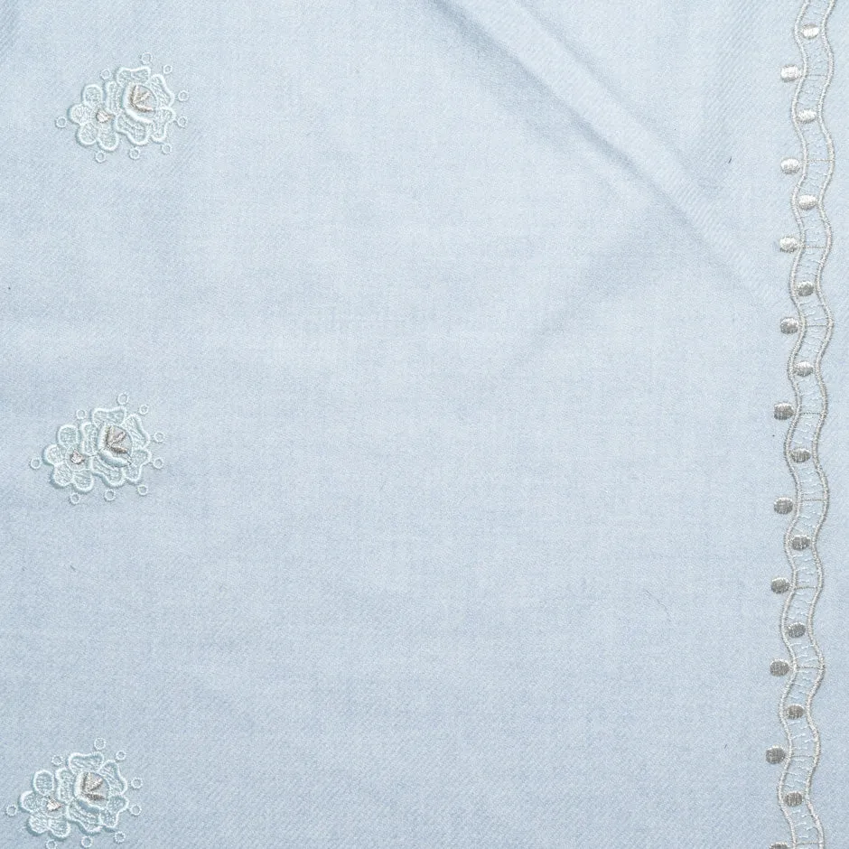 Dusty Blue Floral Lace Embroidered Wool
