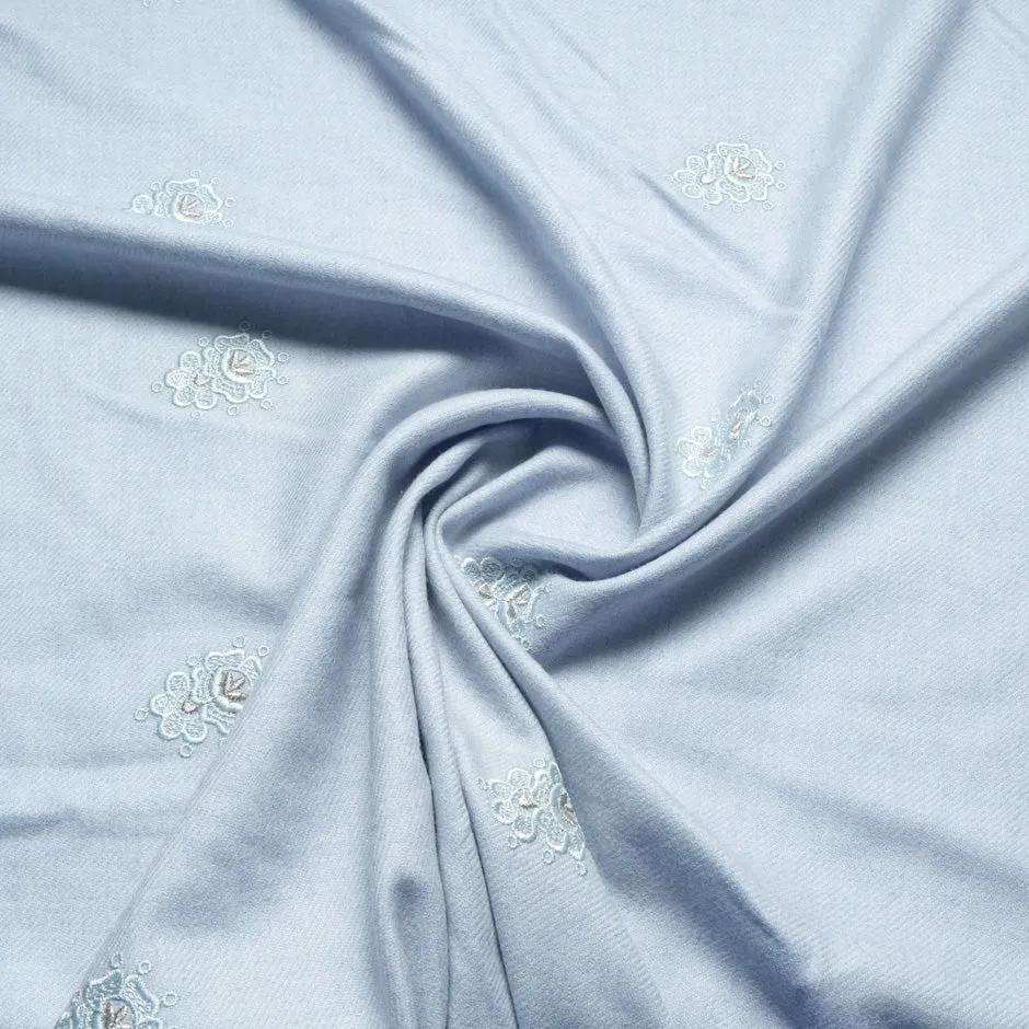 Dusty Blue Floral Lace Embroidered Wool