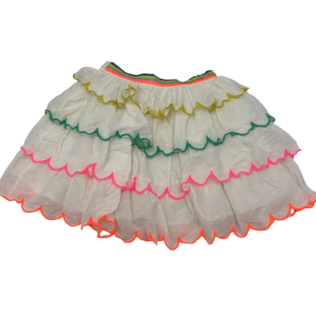 Elastic Waist Ruffle Skirt / Multi Color Stitch