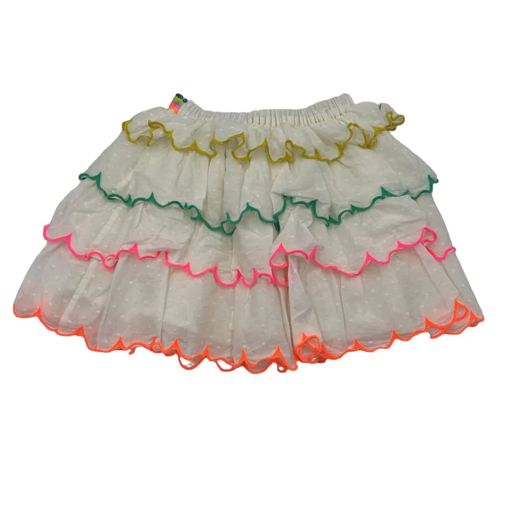 Elastic Waist Ruffle Skirt / Multi Color Stitch