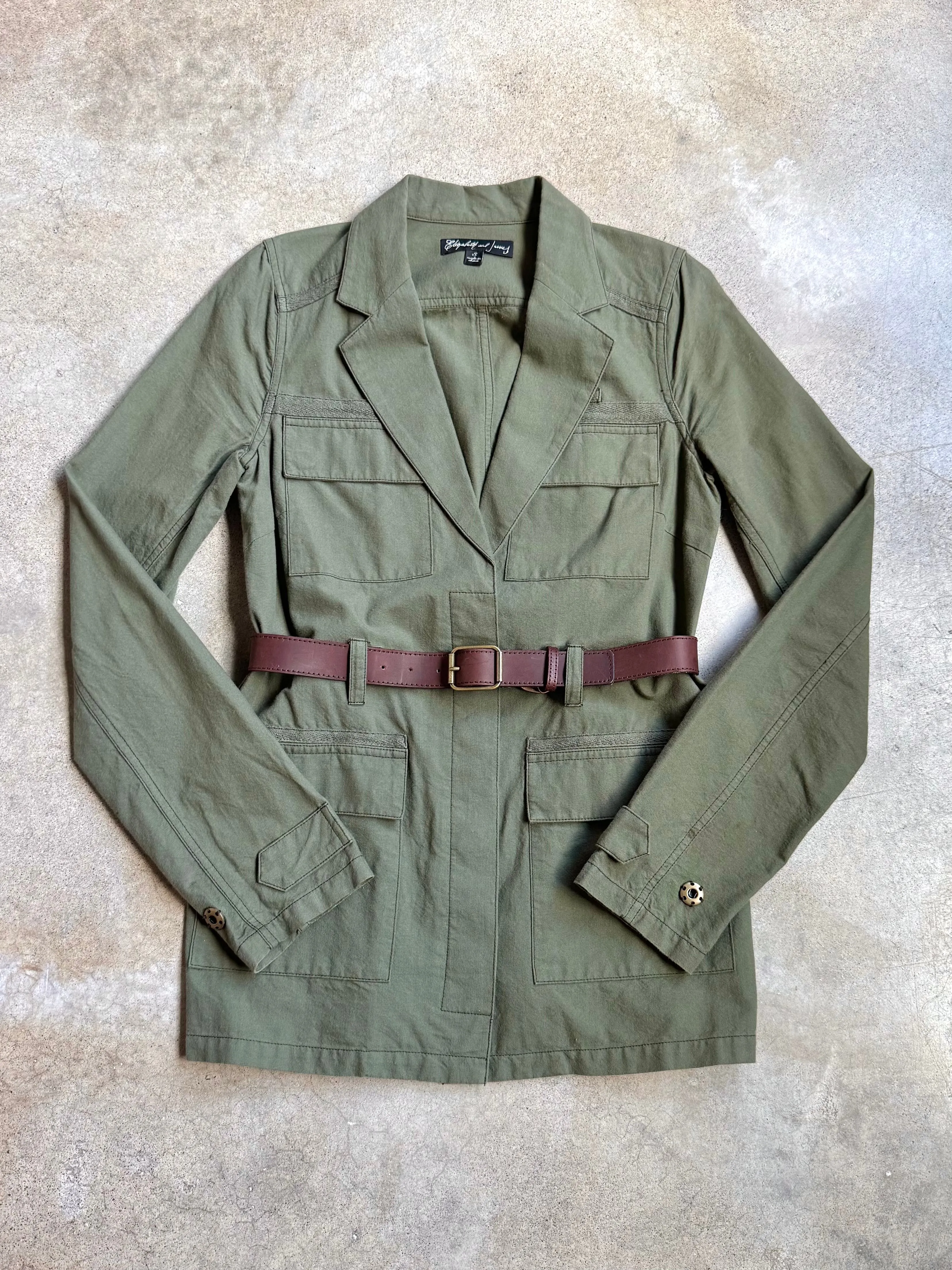 Elizabeth & James Green Belted Cotton Utility Jacket (S)