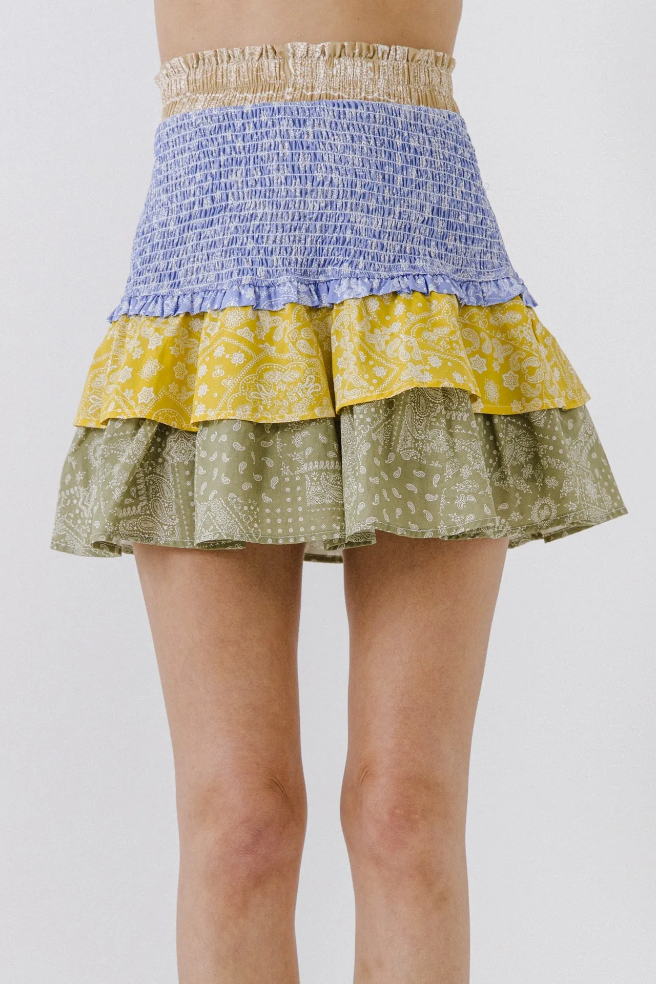 English Factory - Paisley Colorblock Ruffled Mini Skirt