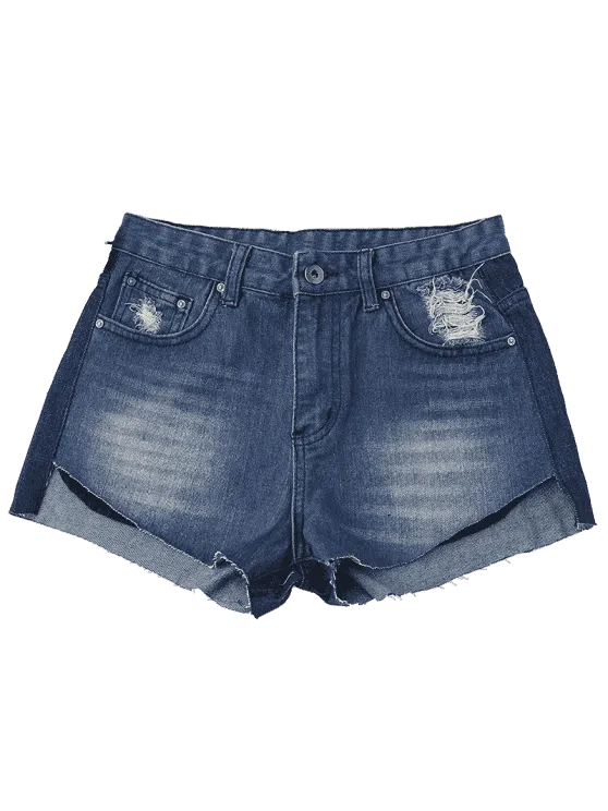 Fashion Ripped High Low Hem Denim Shorts