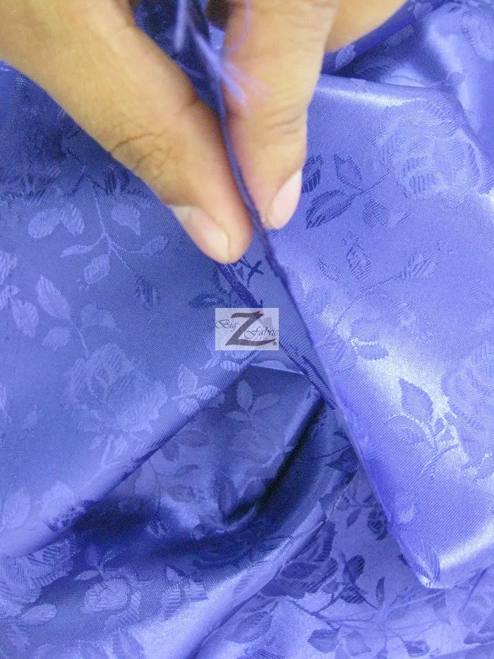 Floral Rose Jacquard Satin Fabric / Lavender / Sold By The Yard