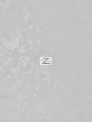 Floral Rose Jacquard Satin Fabric / Silver / Sold By The Yard
