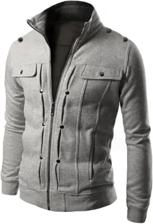 Full Zip up Sweatshirt Jacket for Men Stand Collar Slim Fit Athletic Track Jacket Long Sleeve Mock Neck Sweatshirt