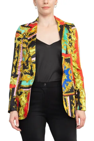 Industry Notched Collar One Button Closure Long Sleeve Multi Print Blazer