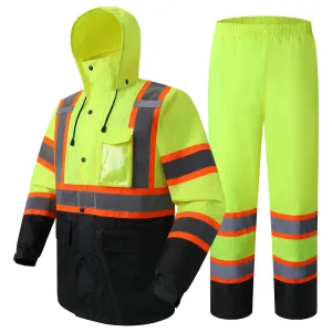 JKSafety Hi-Vis Rain Gear, Waterproof Reflective Rain Jacket and Pants (JKRS117)