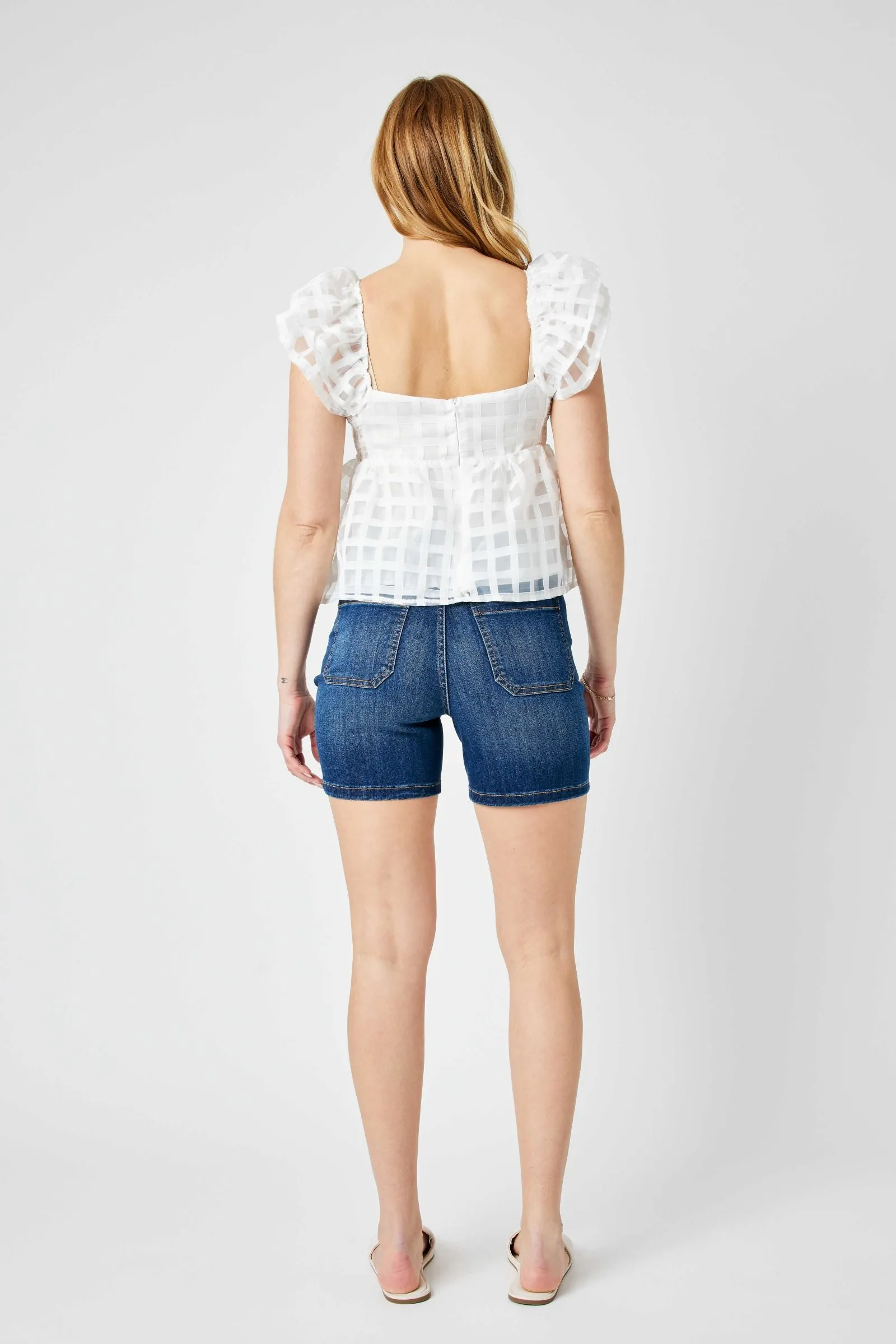Judy Blue High Waist Elastic Waist Mid Length Shorts