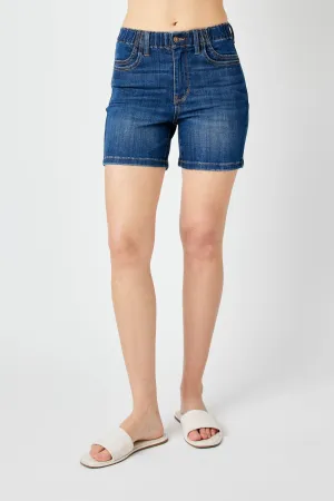 Judy Blue High Waist Elastic Waist Mid Length Shorts