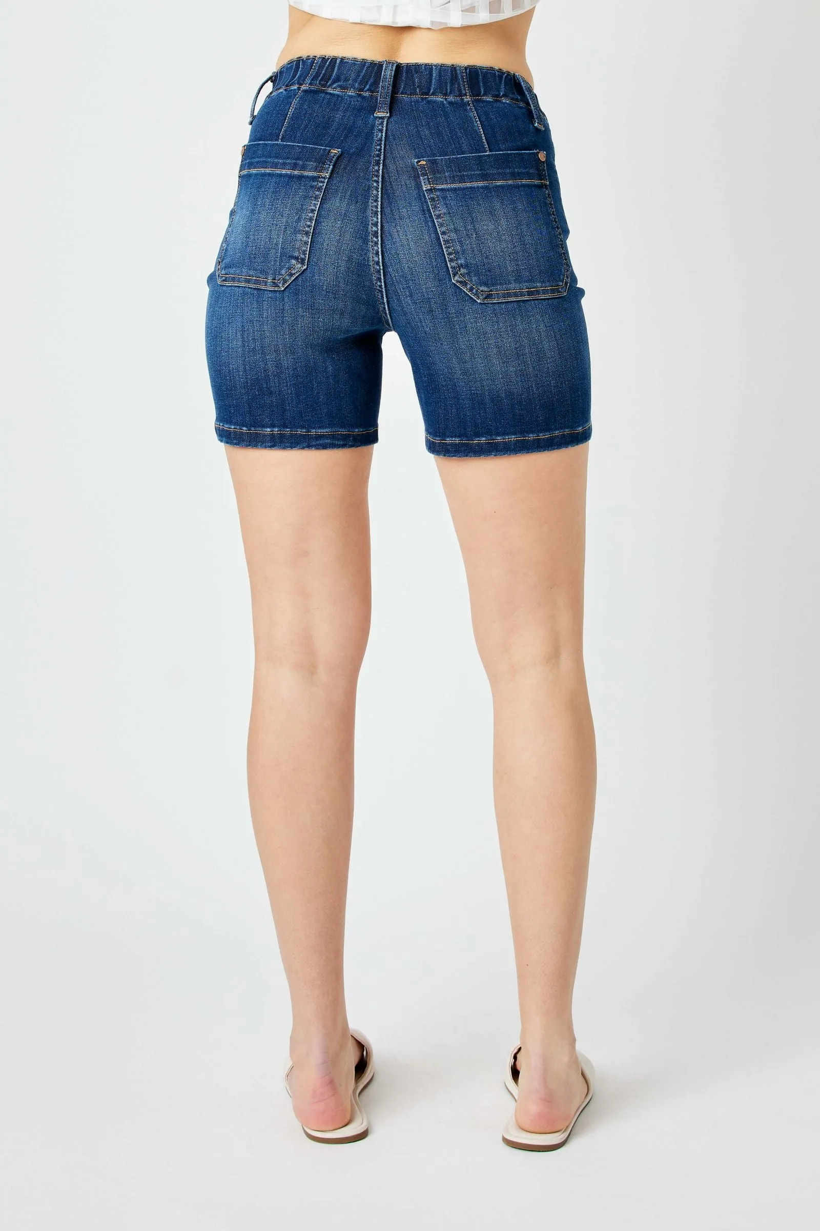 Judy Blue High Waist Elastic Waist Mid Length Shorts