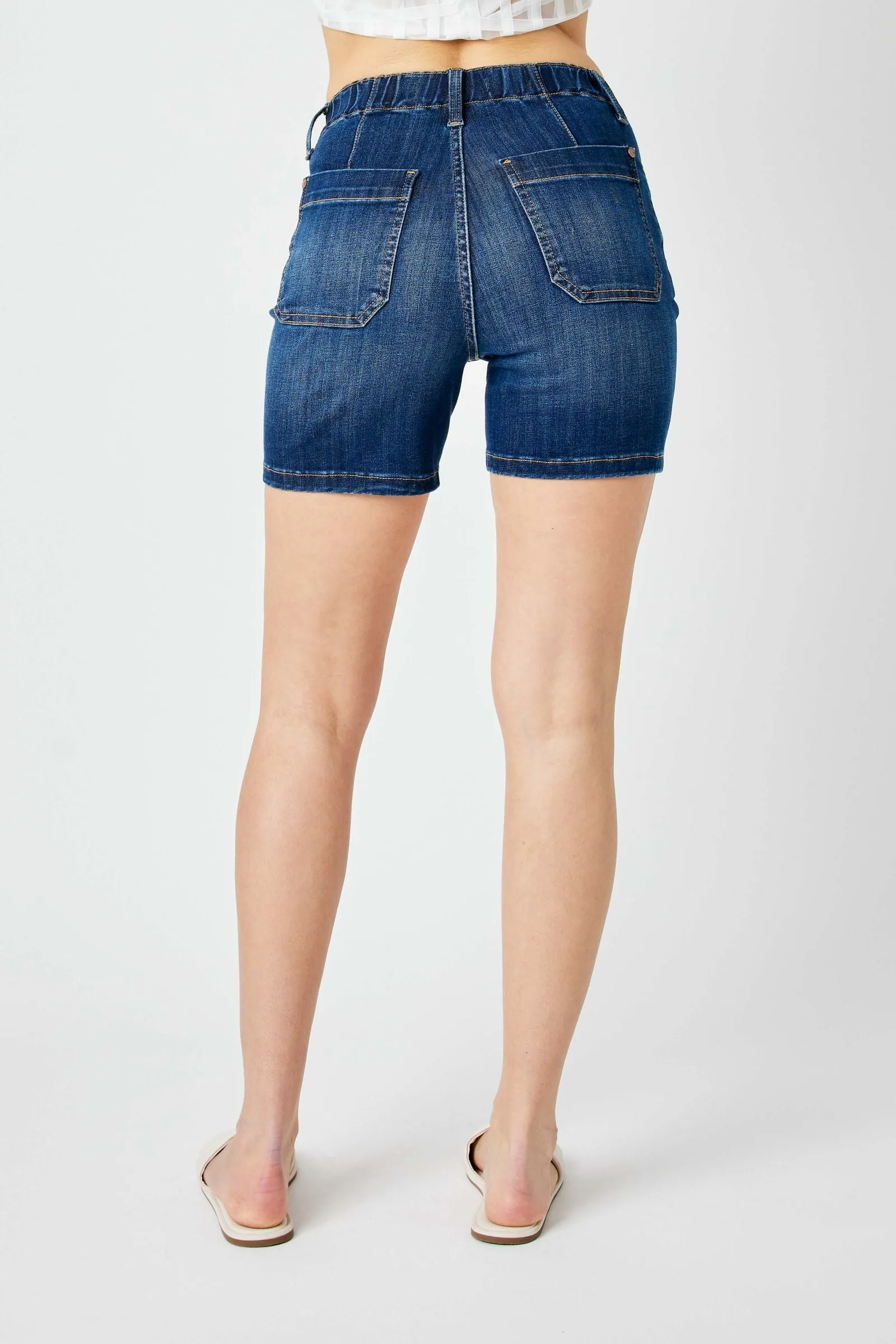 Judy Blue High Waist Elastic Waist Mid Length Shorts