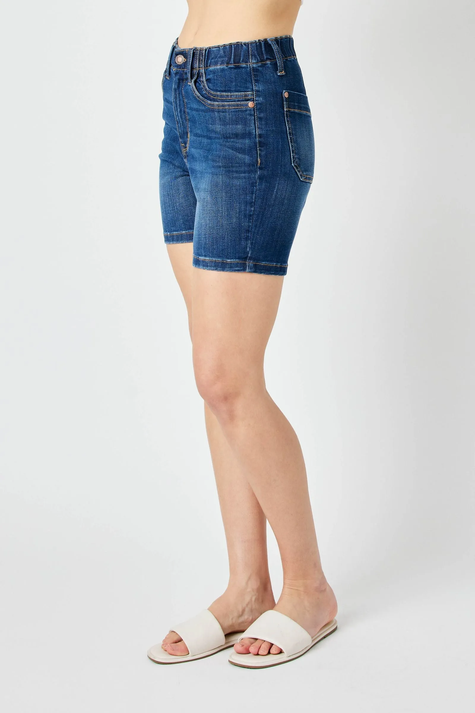 Judy Blue High Waist Elastic Waist Mid Length Shorts