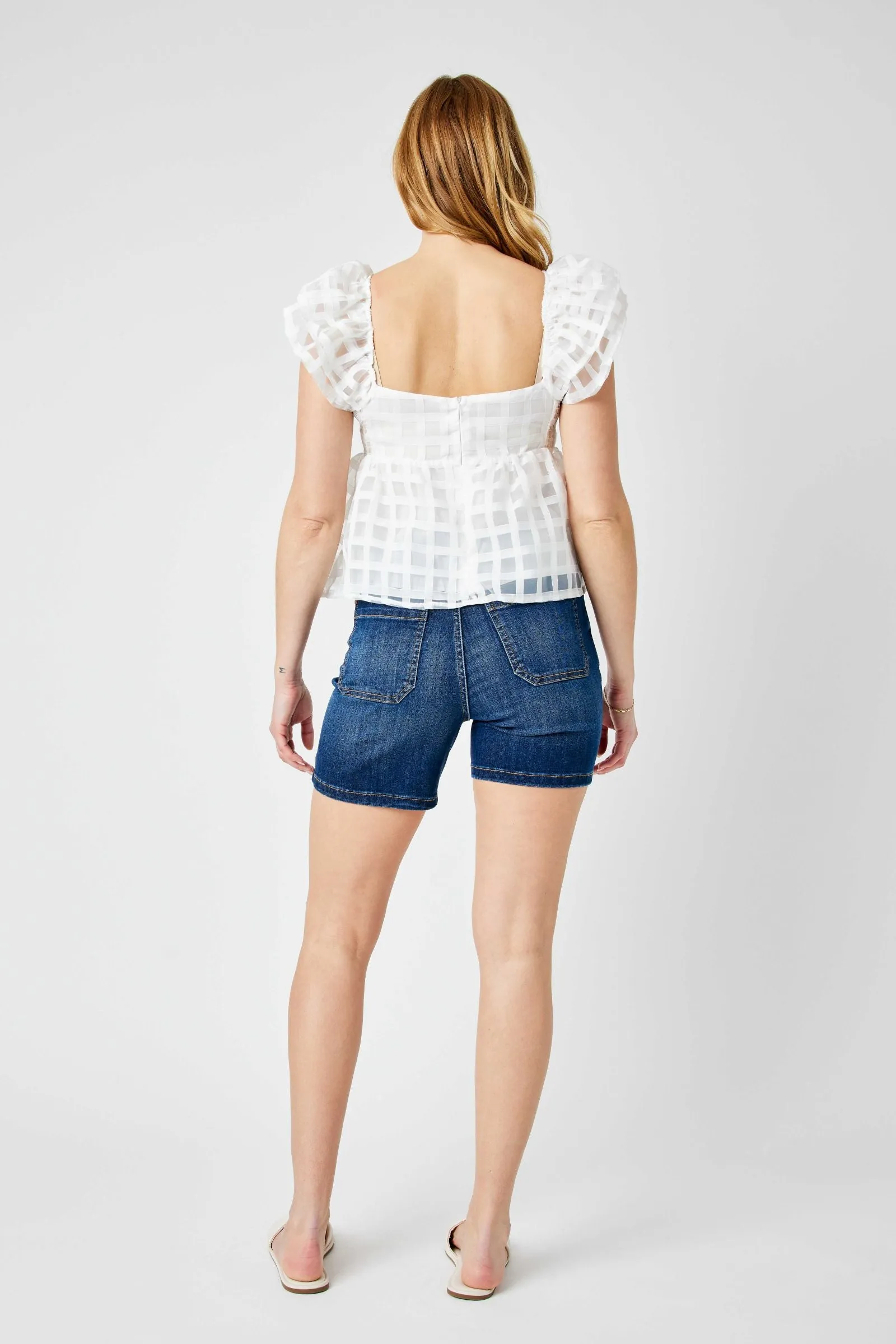 Judy Blue High Waist Elastic Waist Mid Length Shorts
