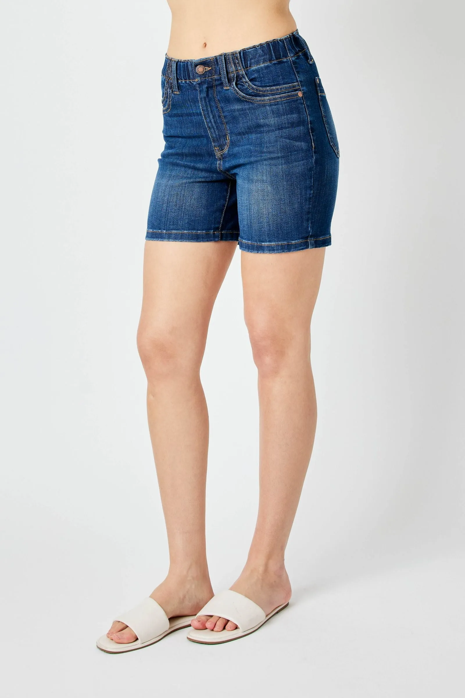 Judy Blue High Waist Elastic Waist Mid Length Shorts