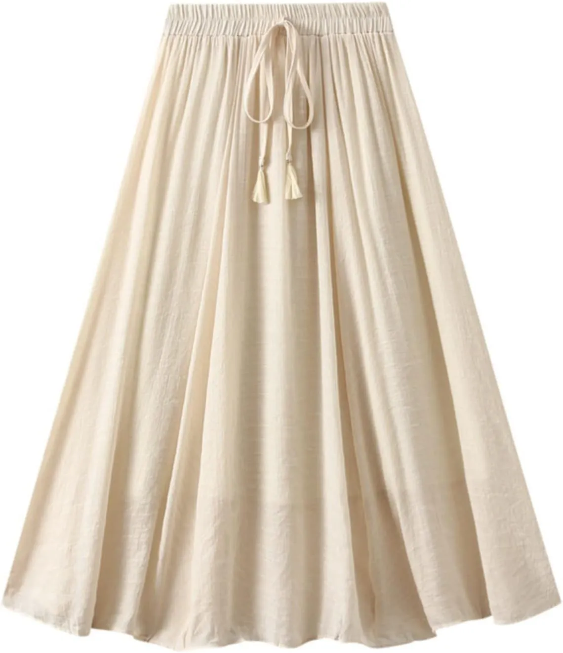Linen Maxi Skirts for Women Flowy Cotton Pleated A-Line Long Skirt Boho Elastic Waist Drawstring 2025 Summer Dress