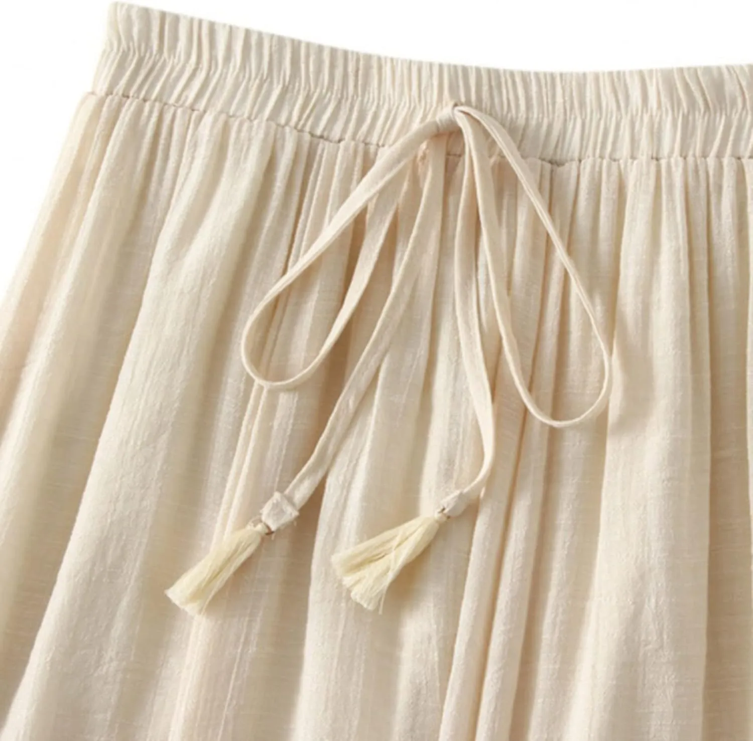 Linen Maxi Skirts for Women Flowy Cotton Pleated A-Line Long Skirt Boho Elastic Waist Drawstring 2025 Summer Dress