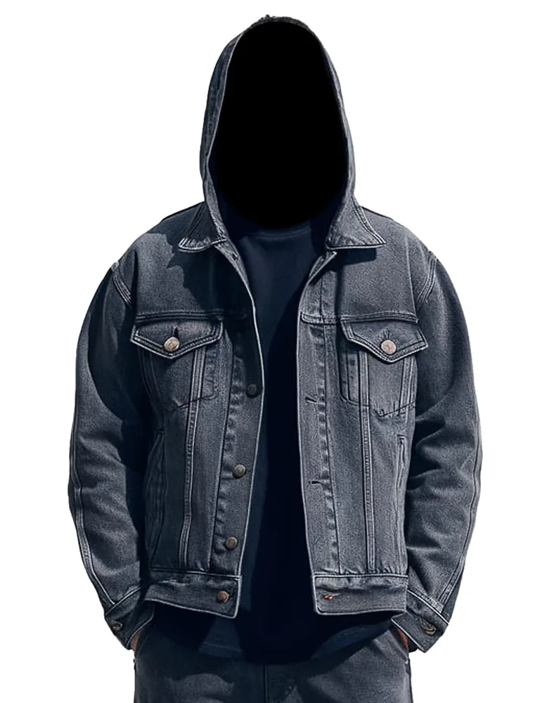 Men’s Dark Grey Hooded Misty Denim Jacket