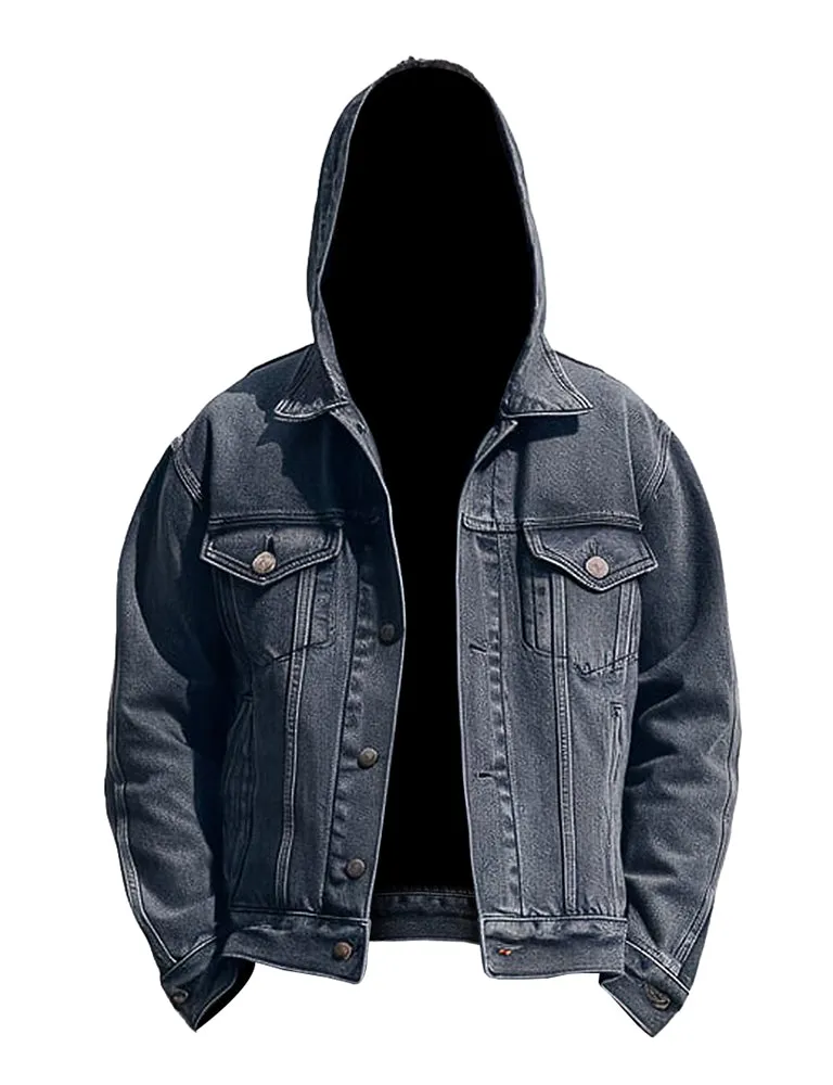 Men’s Dark Grey Hooded Misty Denim Jacket