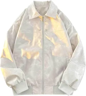 Mens Suede Leather Bomber Jackets Teen Boys Motorcycle Biker Zip Up Baseball Faux Leahter Lapel Collar Trucker Jacket