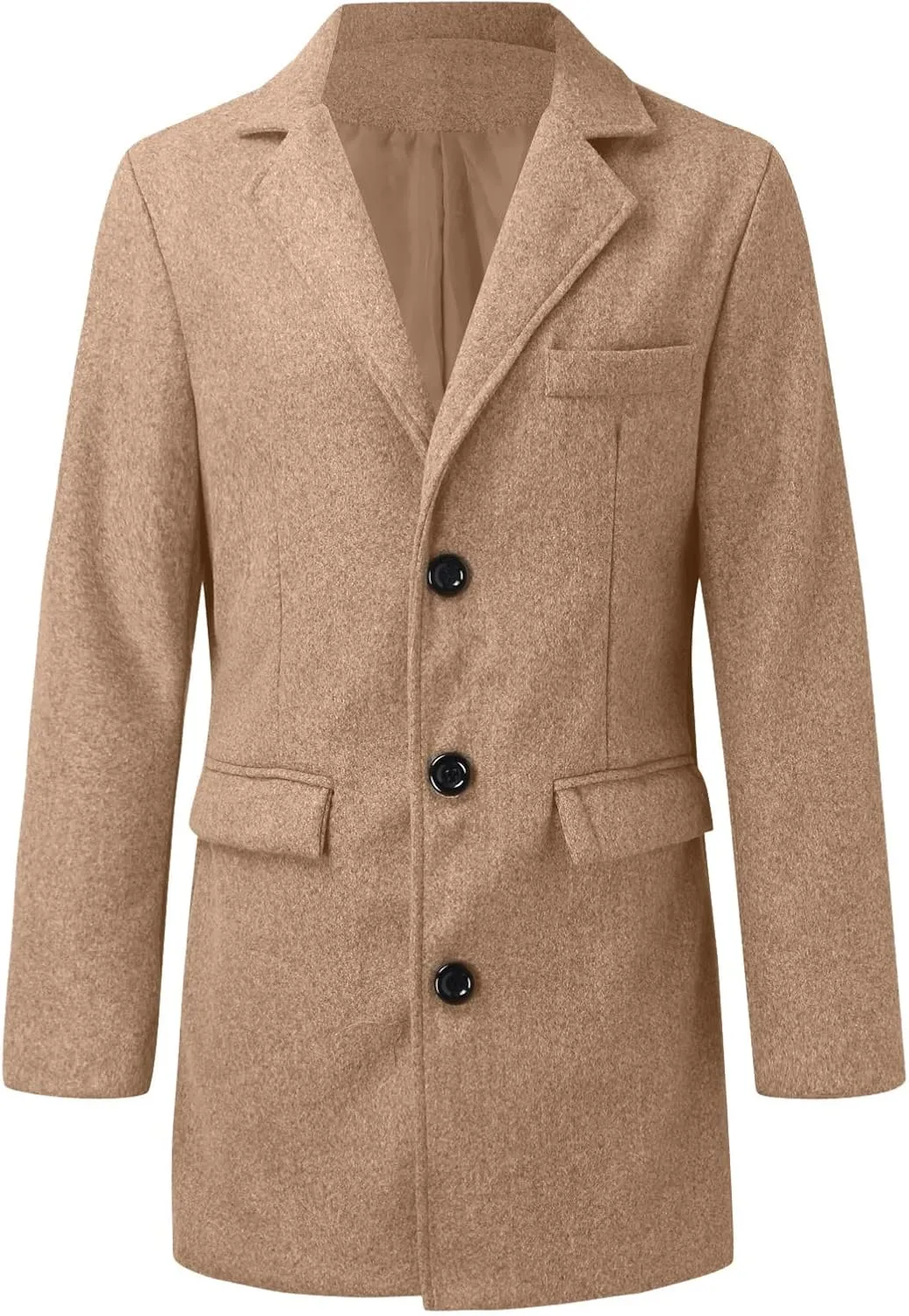 Mens Trench Coat Slim Fit Notch Lapel Single Breasted Business Casual Long Peacoat Fall Winter Windproof Overcoat
