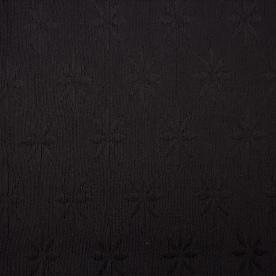 Midnight Blue Floral Stretch Cloqué