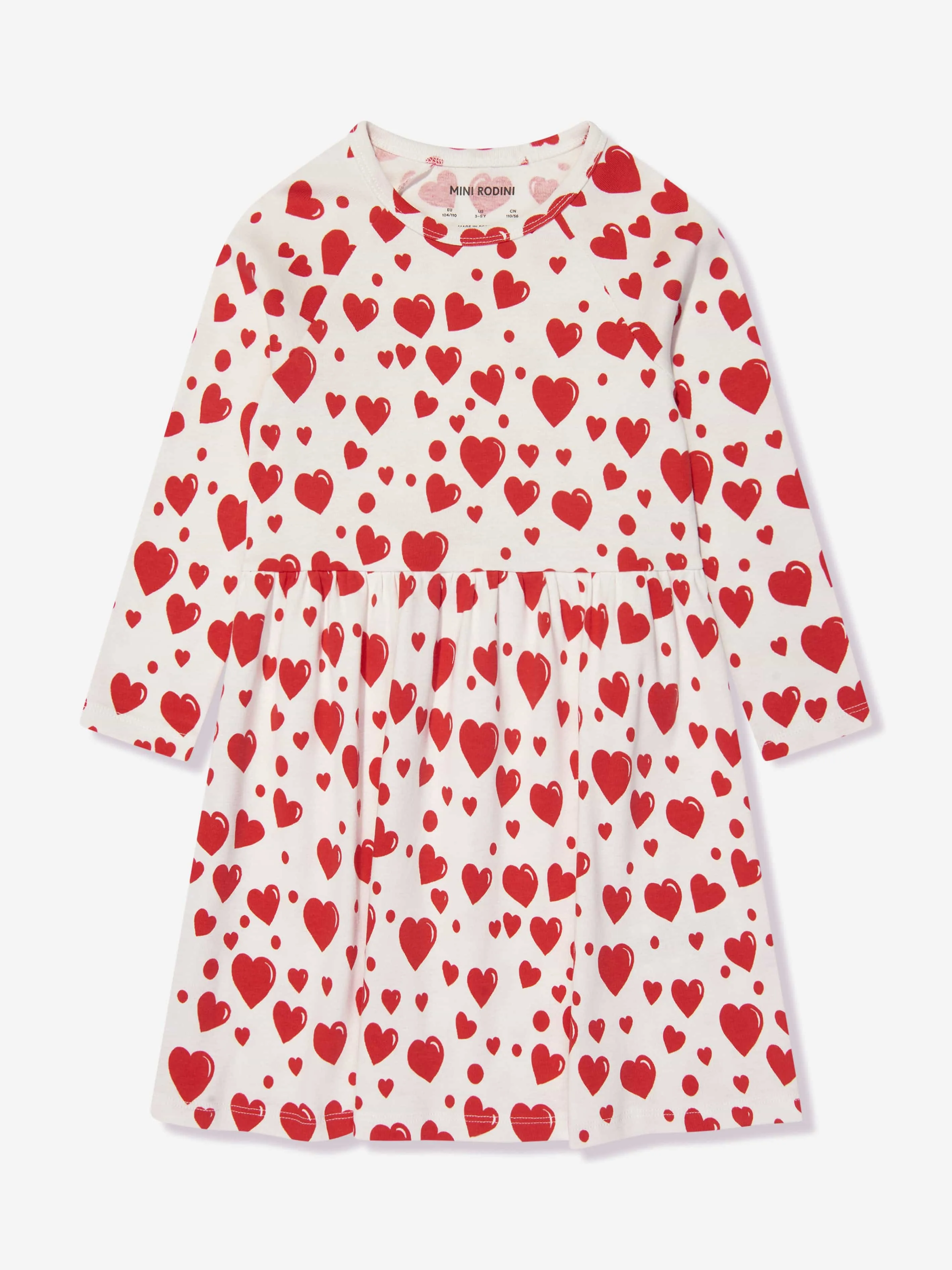 Mini Rodini Girls Hearts Long Sleeve Dress in White