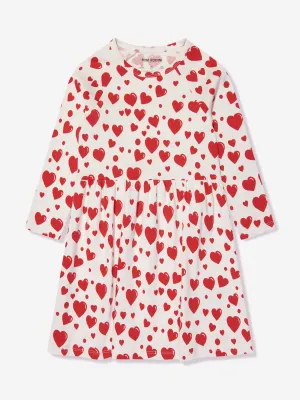 Mini Rodini Girls Hearts Long Sleeve Dress in White