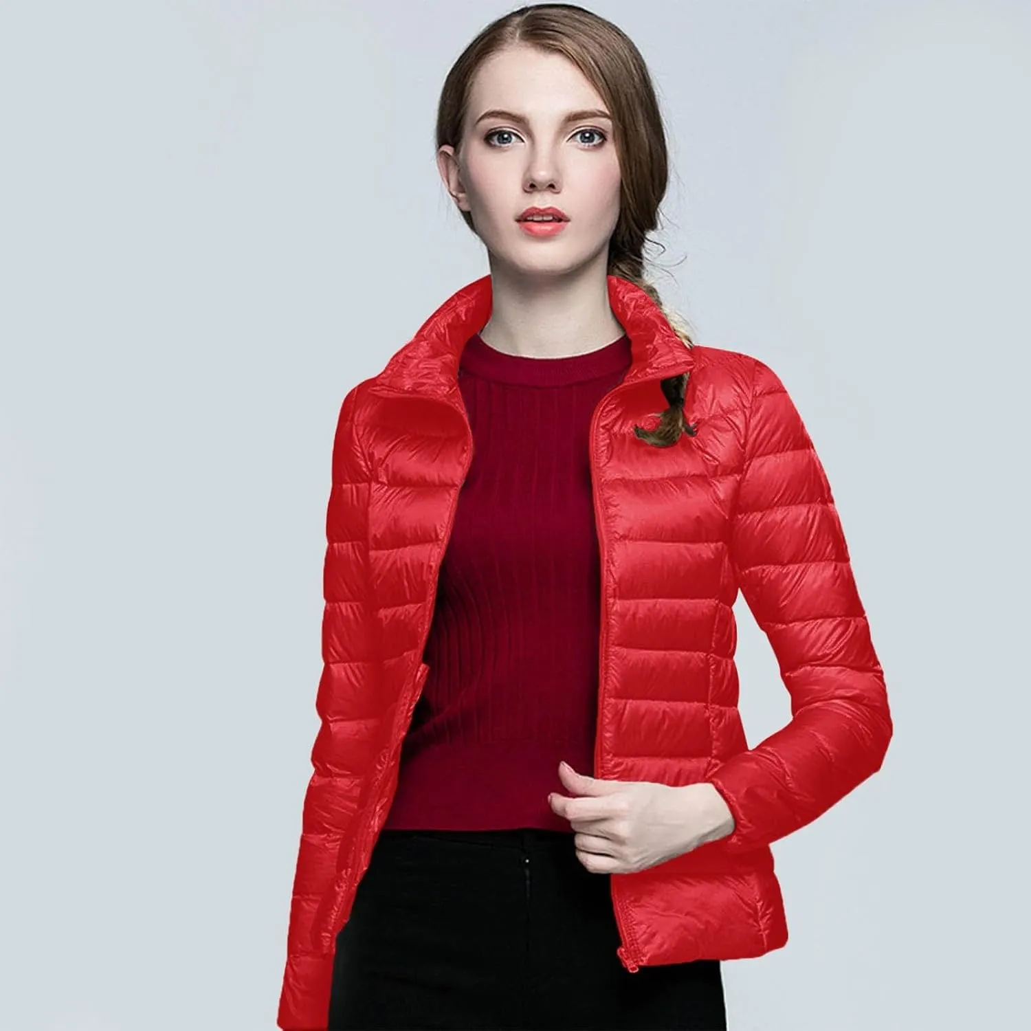 Packable Puffer Jacket Women Lightweight Short down Jackets Winter Trendy Hooded Bubble Coat Light Puffer Jackets