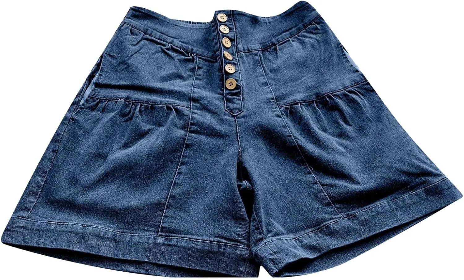 Pleated Ruffle Denim Shorts for Women Buttons Casual Summer High Waisted Wide Leg Jean Shorts Streetwear Hot Shorts