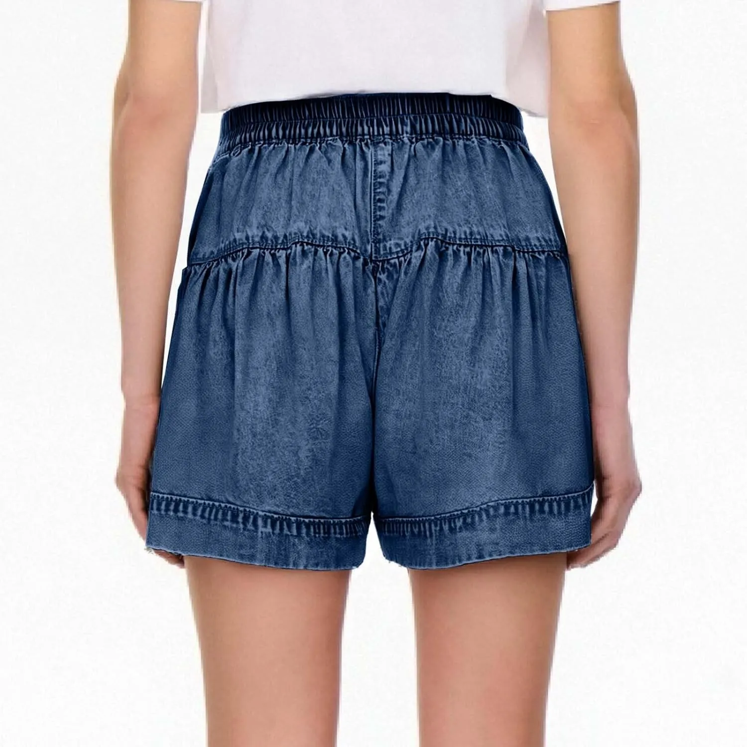 Pleated Ruffle Denim Shorts for Women Buttons Casual Summer High Waisted Wide Leg Jean Shorts Streetwear Hot Shorts