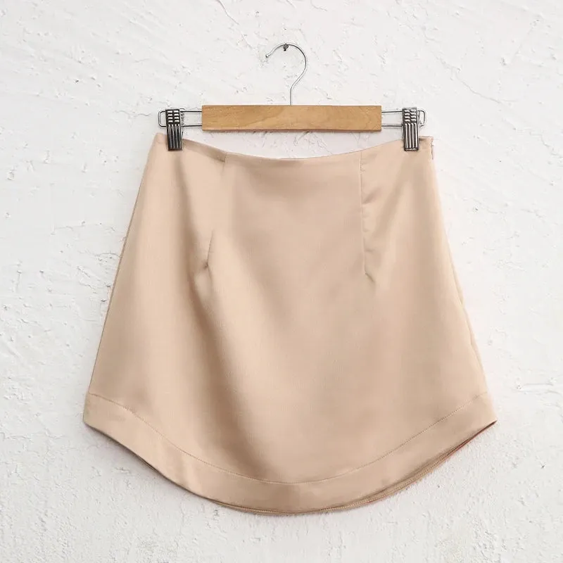 Uniwim Slim Chic Elegant Women Mini Skirts Green Satin High Street Solid Side Zipper Sexy Bodycon Skirt Faldas Mujer