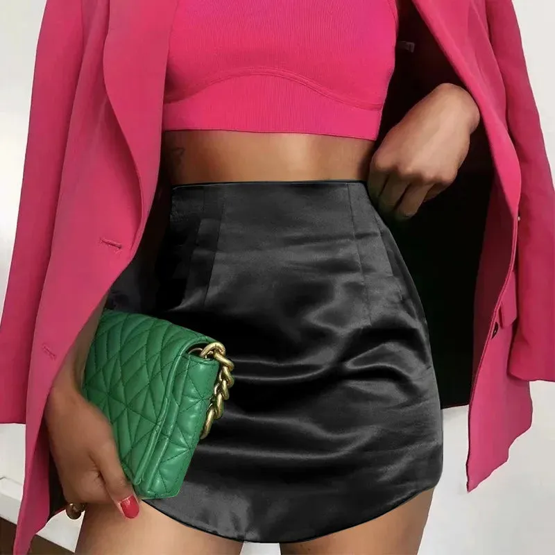 Uniwim Slim Chic Elegant Women Mini Skirts Green Satin High Street Solid Side Zipper Sexy Bodycon Skirt Faldas Mujer