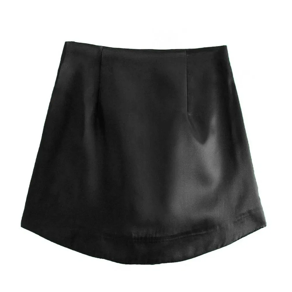 Uniwim Slim Chic Elegant Women Mini Skirts Green Satin High Street Solid Side Zipper Sexy Bodycon Skirt Faldas Mujer